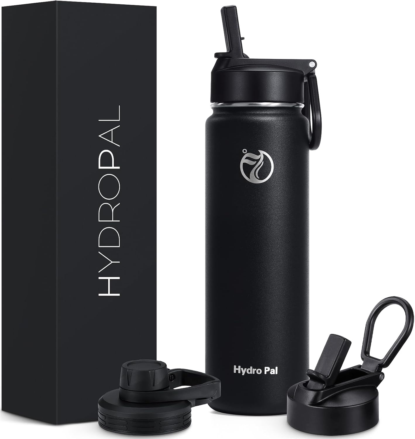 HydroPal Vacuum Insulated Stainless Steel Water Bottle, 1200ml/1000ml/750ml- 2 Lids (Straw Lid and Spout Lid), 2 Straws Water Bottle for 12 Hours Hot & 24 Hours Cold Drinks, Great for Work, Travel