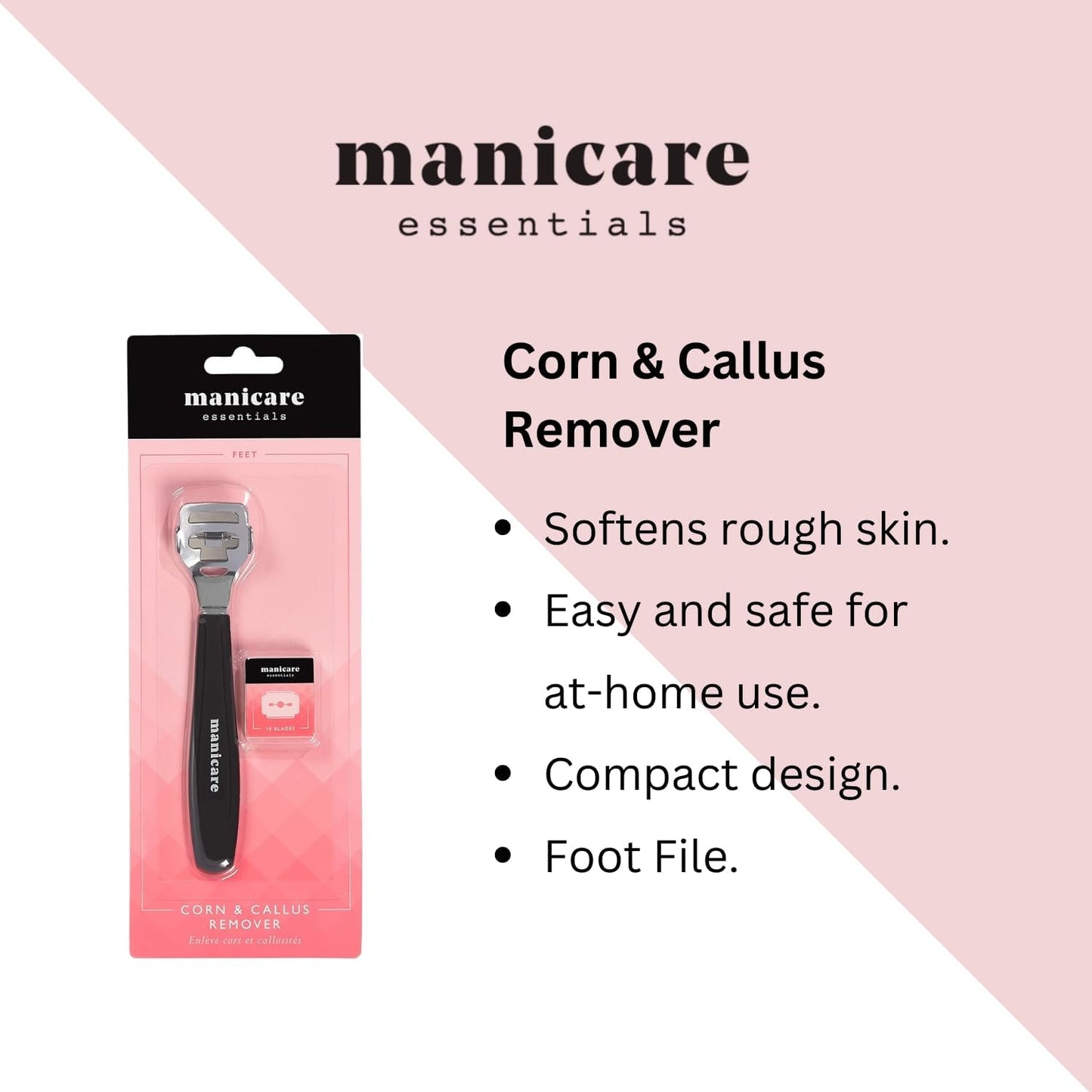Manicare Corn And Callus Remover, Pedicure Tool For Safely Removing Corns, Calluses, Dead, Dry Hard Skin, Includes 10 Replacement Heads, Foot And Heel Scrubber Scraper, Corn Plane, Footcare