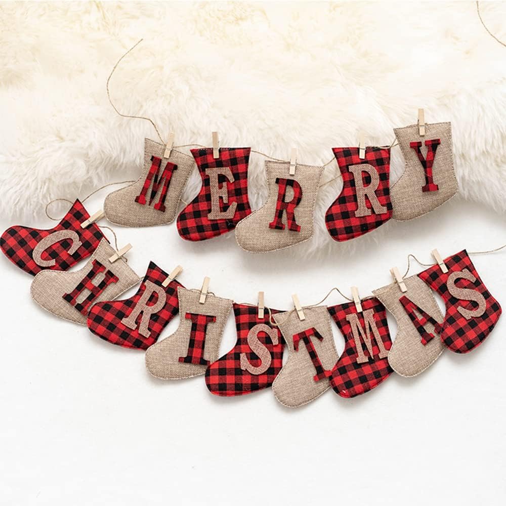 Merry Christmas Banners, Christmas Burlap Banners,Christmas Flags Hanging Decorations, for Christmas Party Decorations Outdoor Indoor