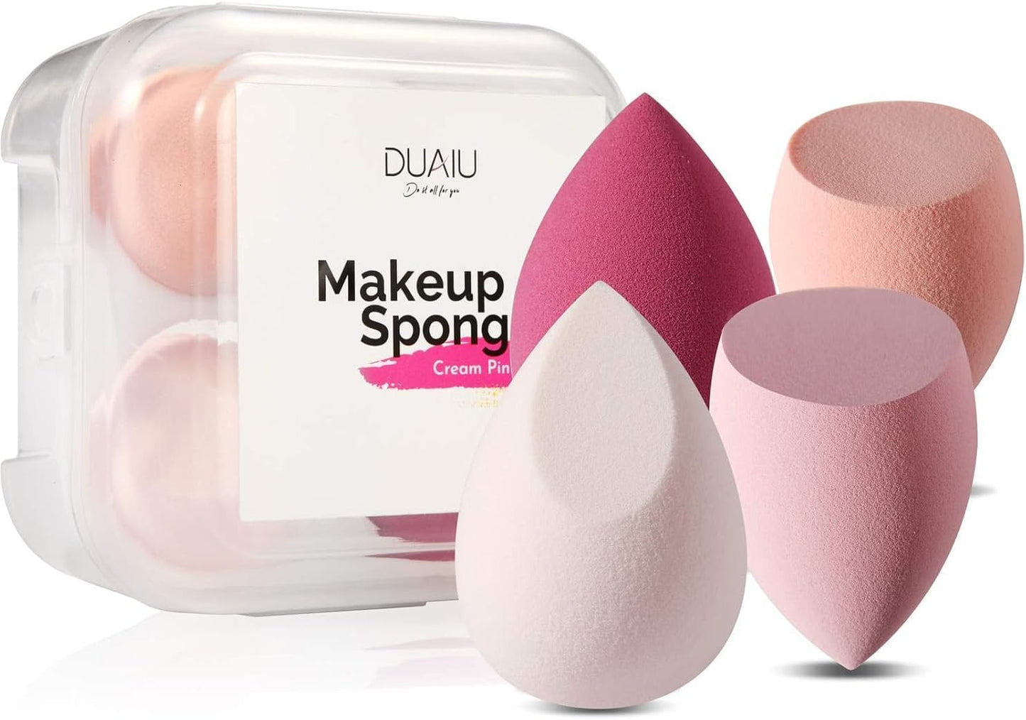 DUAIU 4 Pack Beauty Blender Foundation Sponges Set 4 Color, Latex Free with 1 Sponge Holder Case for Liquid Foundation Powder Sunscreen and Cream