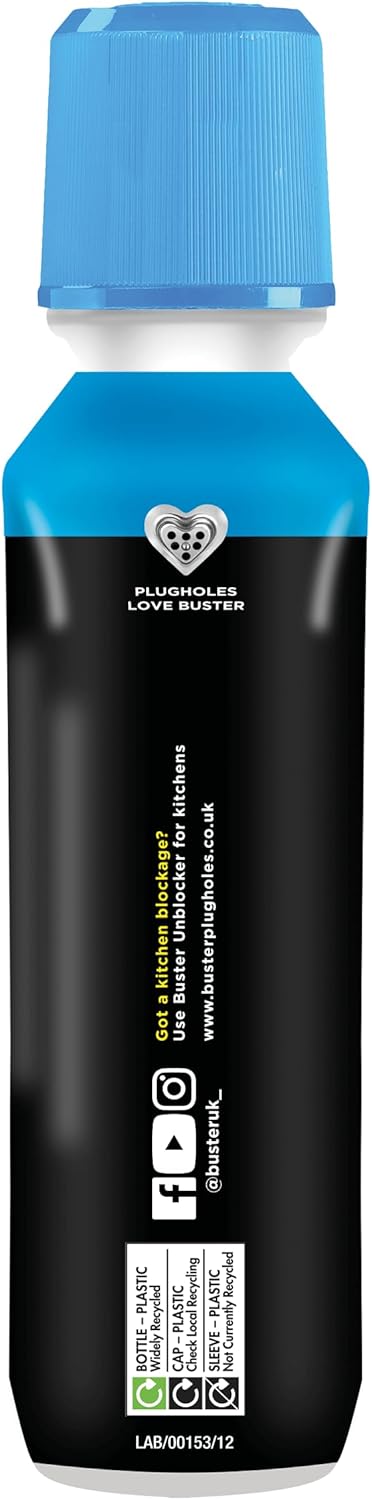 Buster Bathroom Drain Unblocker 300ml, Pack of 3 – Sink Unblocker Removes Hair & Sludge in Showers, Baths & Sinks. Fast-Acting Shower Drain Unblocker Clears Blockages & Slow-Draining Water