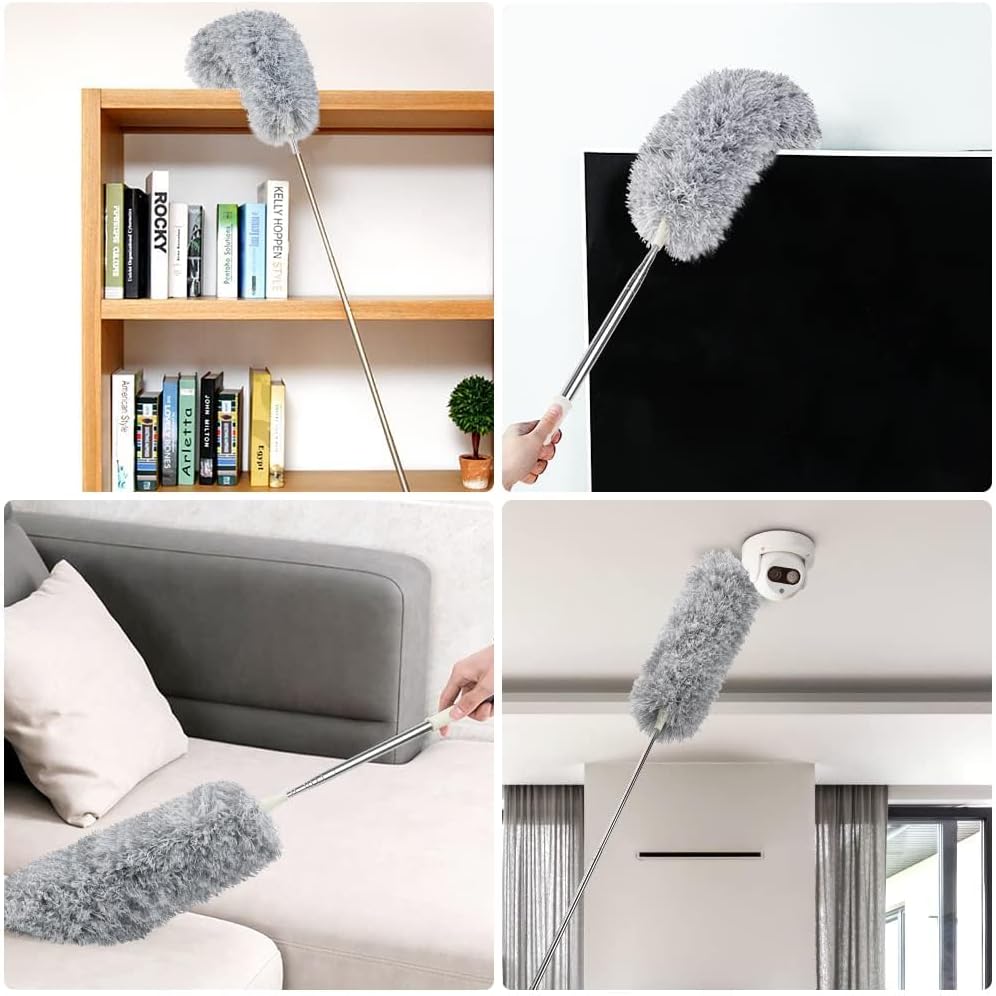 Vicloon Extendable Microfiber Duster, Feather Duster with Extra Long 96 inches Telescopic Pole and Bendable Head,Washable,Hand Duster for Cleaning High Ceiling Fans, Cars, Blinds, Cobweb (Grey)