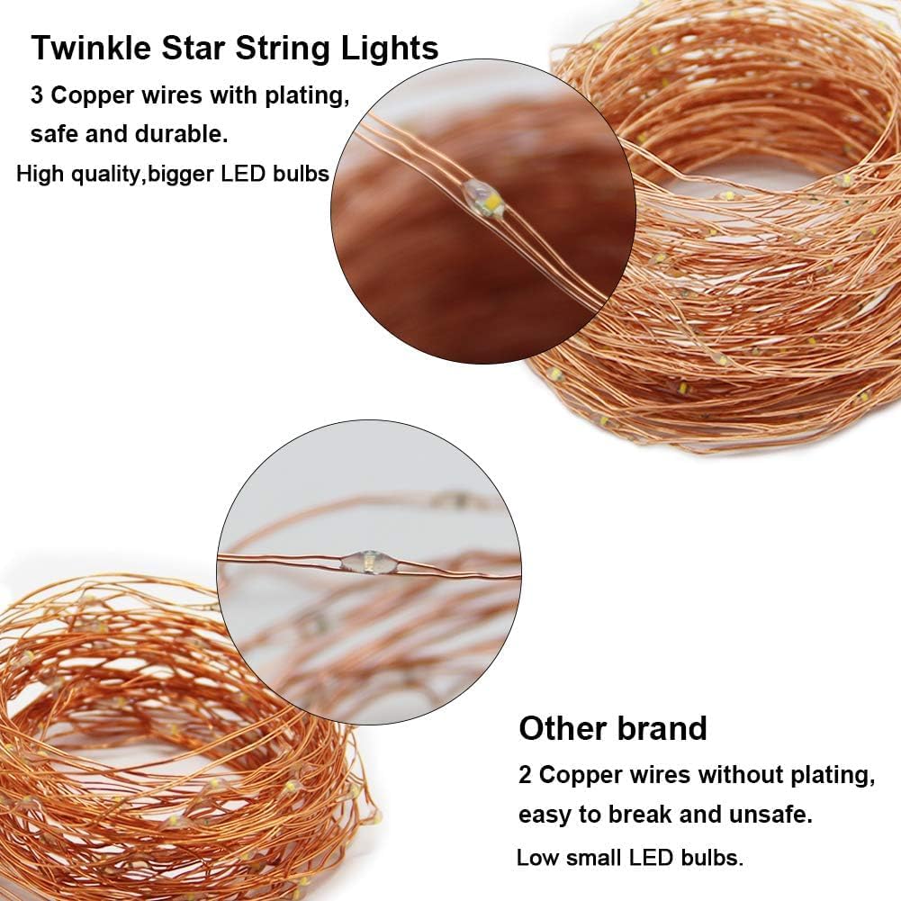 Twinkle Star Fairy Lights, 20m 200 LED USB Plug in Copper Wire String Lights with Remote/8 Modes/Timer, Christmas Lights for Outdoor/Indoor Lighting, Bedroom, Xmas Tree Decoration, Warm White