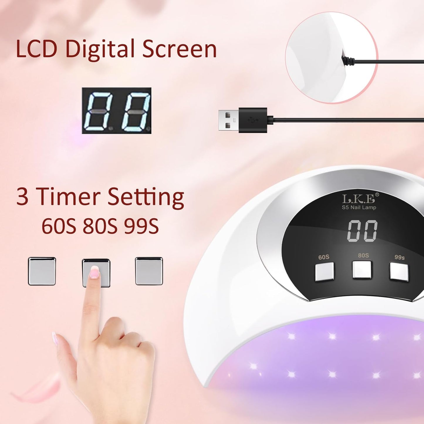 54W UV Nail Lamp with Timer & Auto Sensor – Portable Nail Dryer with LCD Screen and USB Plug for Gel Nails