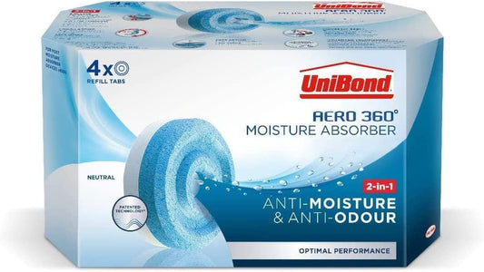 UniBond AERO 360° Moisture Absorber Neutral Refill Tab, ultra-absorbent and odour-neutralising, for AERO 360° Dehumidifier, Condensation Absorbers, (4 x 450g)