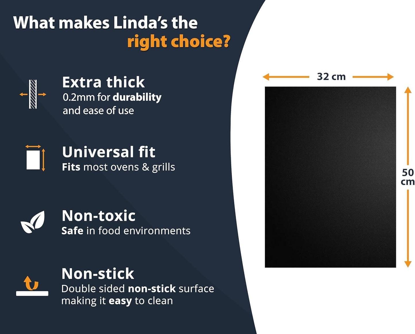 Oven Liners for Bottom of Oven (2 Pack) - Universal Non-Stick Liner for Fan Assisted Cooking, 32 x 50 cm Kitchen Essentials, Protector Sheets, Save Time & Clean Easily (Black)