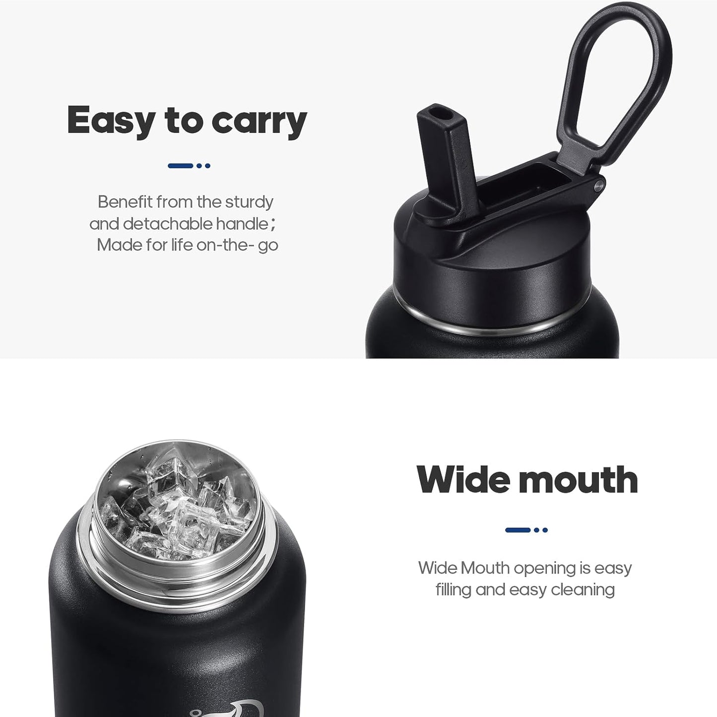 HydroPal Vacuum Insulated Stainless Steel Water Bottle, 1200ml/1000ml/750ml- 2 Lids (Straw Lid and Spout Lid), 2 Straws Water Bottle for 12 Hours Hot & 24 Hours Cold Drinks, Great for Work, Travel