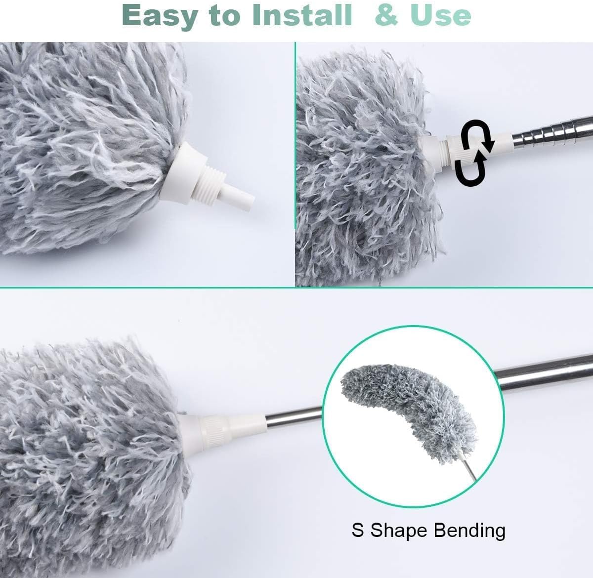 Vicloon Extendable Microfiber Duster, Feather Duster with Extra Long 96 inches Telescopic Pole and Bendable Head,Washable,Hand Duster for Cleaning High Ceiling Fans, Cars, Blinds, Cobweb (Grey)