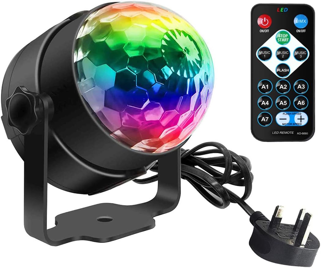 Disco Lights, SEBRUANC Mini Disco Ball LED Party Lamp Music Controlled Disco DJ 360° Rotating Ball Light 3W RGB Stage Lights with Remote Control for Home Parties Birthday KTV Party Christmas 1pc