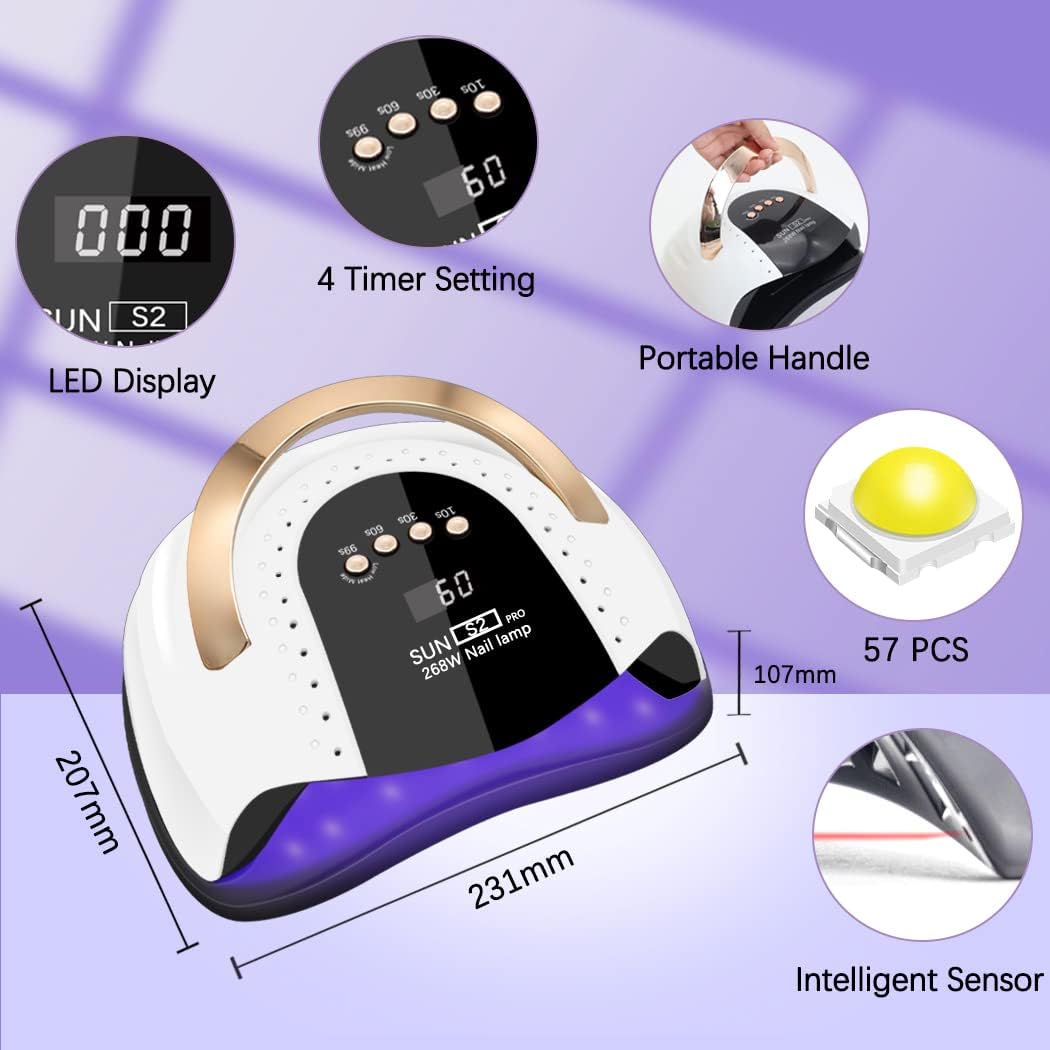 LKE UV Nail Lamp 268W Gel Nail Lamp Nail Dryer UV Lamps for Gel Nails, Professional LED Nail Lamp with Automatic Sensor / 4 Timer Setting, Portable UV/LED Light Home and Salon
