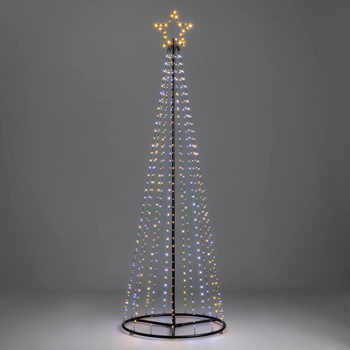 Christow Maypole Christmas Tree, Light Up Outdoor Decoration, Flashing White and Warm White Micro LED Pyramid Light, Mains Operated (2.1m)