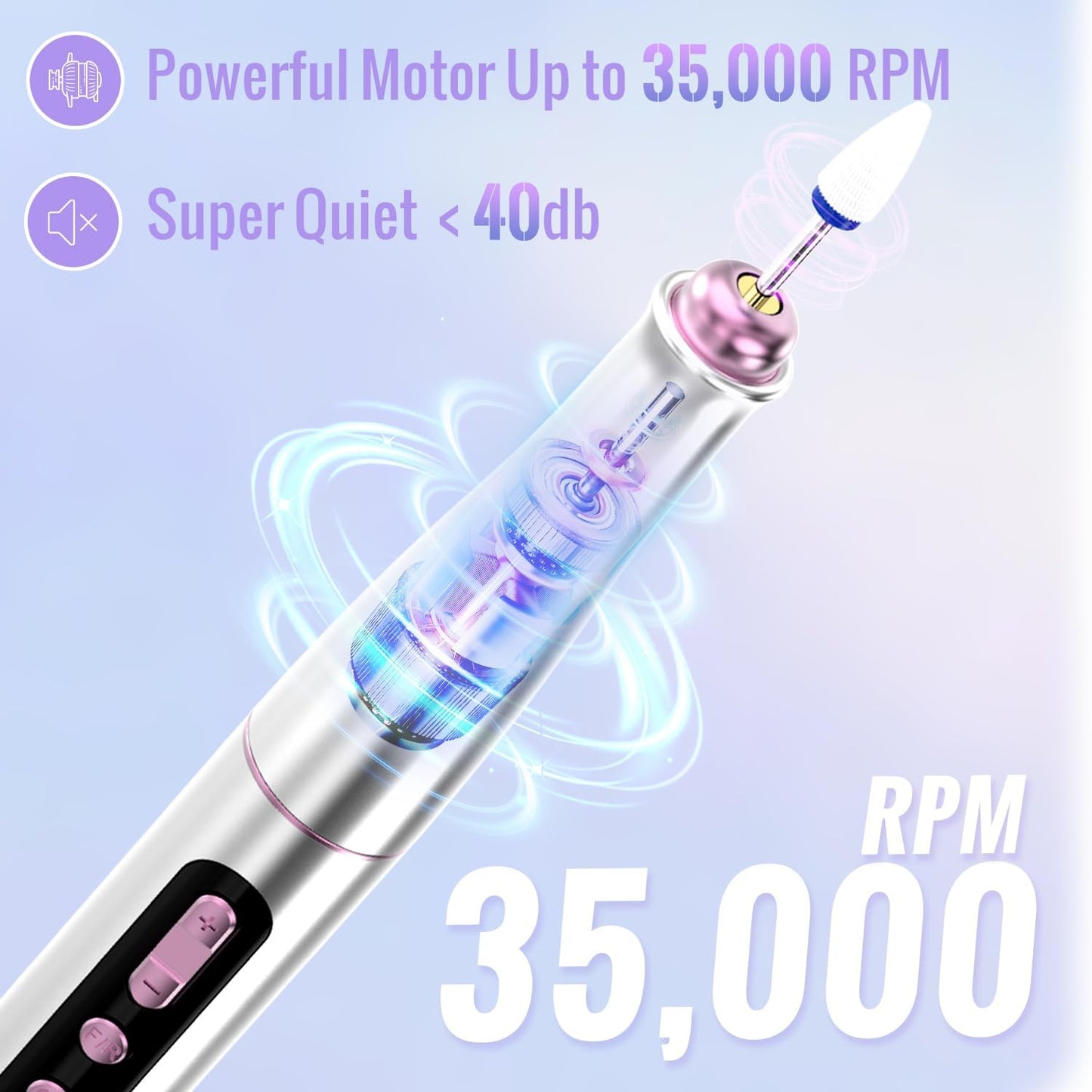 Denabuty Cordless Electric Nail Drill Machine – 13-in-1 Professional Nail File Kit, 35,000 RPM, Portable E-File with 5 Speed Settings for Acrylic & Gel Nail Care – Model DN-2402