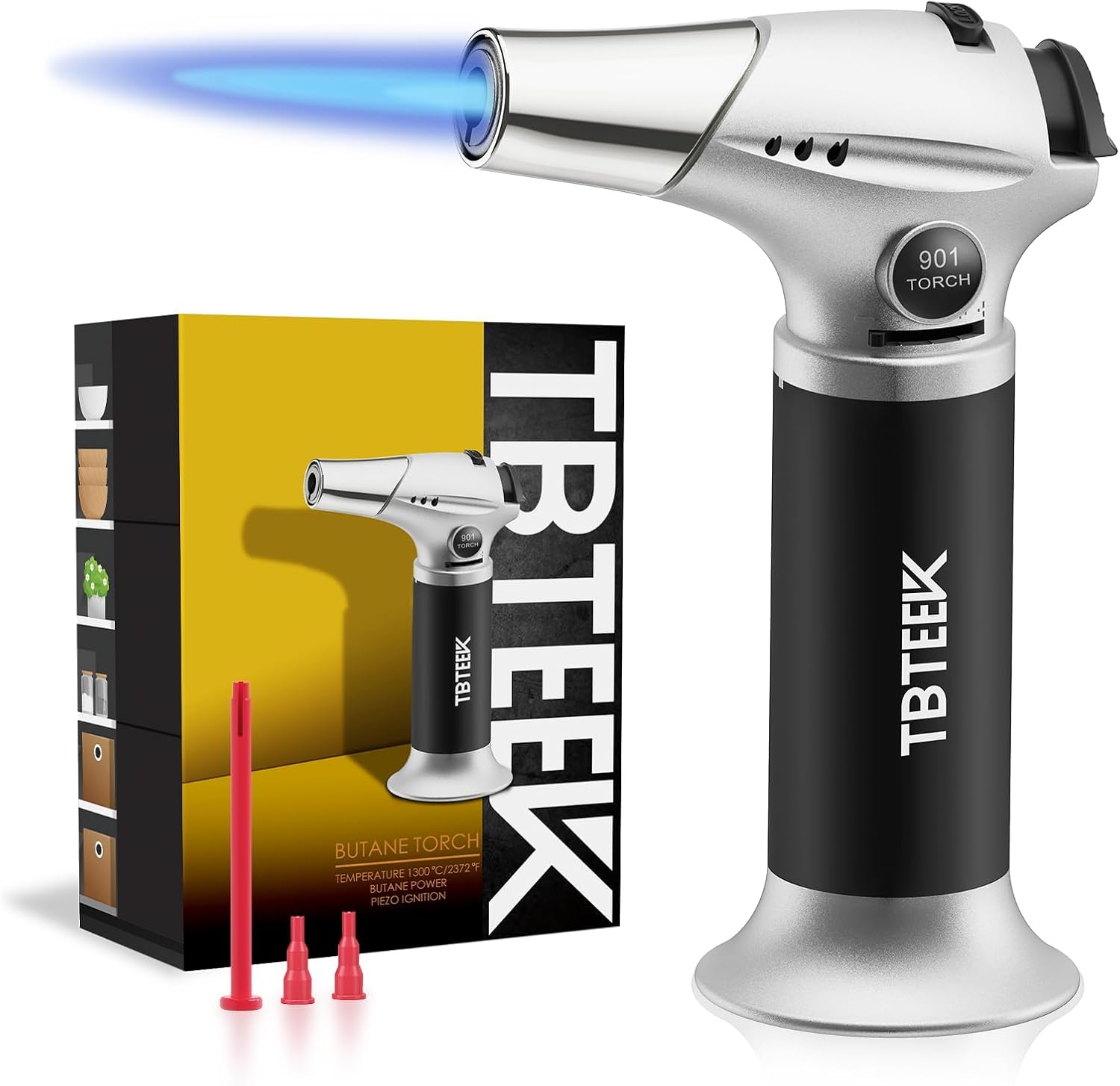 TBTeek Blow Torch, Fit All Tanks Kitchen Blow Torch with Safety Lock & Adjustable Flame for Cooking, BBQ, Baking, Brulee, Creme, DIY Soldering(Butane Not Included)