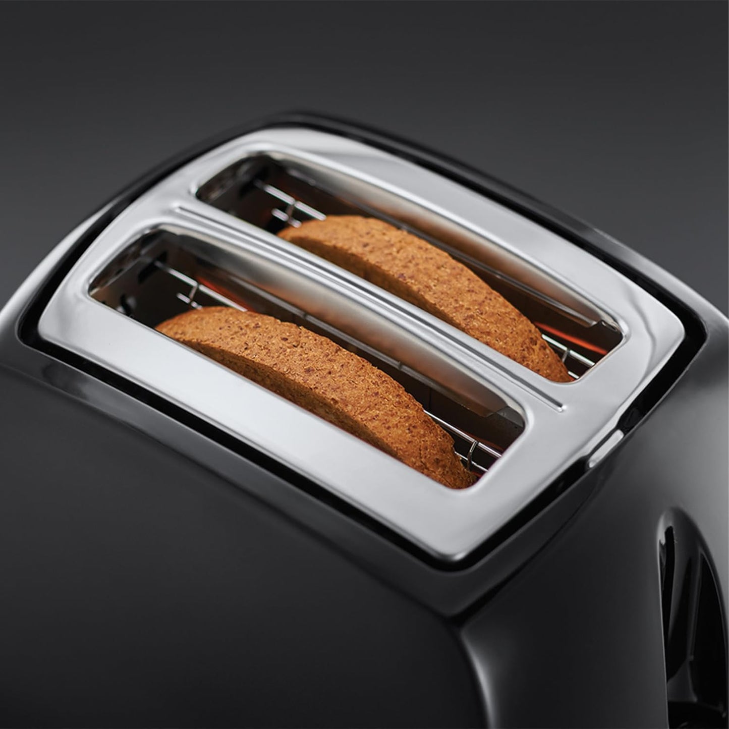 Russell Hobbs Textures 2 Slice Toaster (Extra Wide Slots, 6 Browning levels, Frozen, cancel & reheat function with indicator lights, Removable crumb tray, 850W, Black matt & high gloss finish)