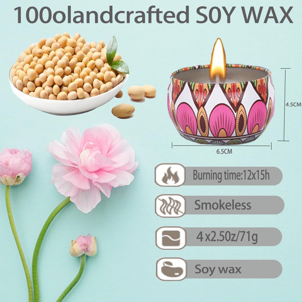 Scented Candles Gifts for Women, Soy Vanilla Candle Presents for Women,4 Pack Metal, Birthday Gifts for her, Mother's Day, Christmas