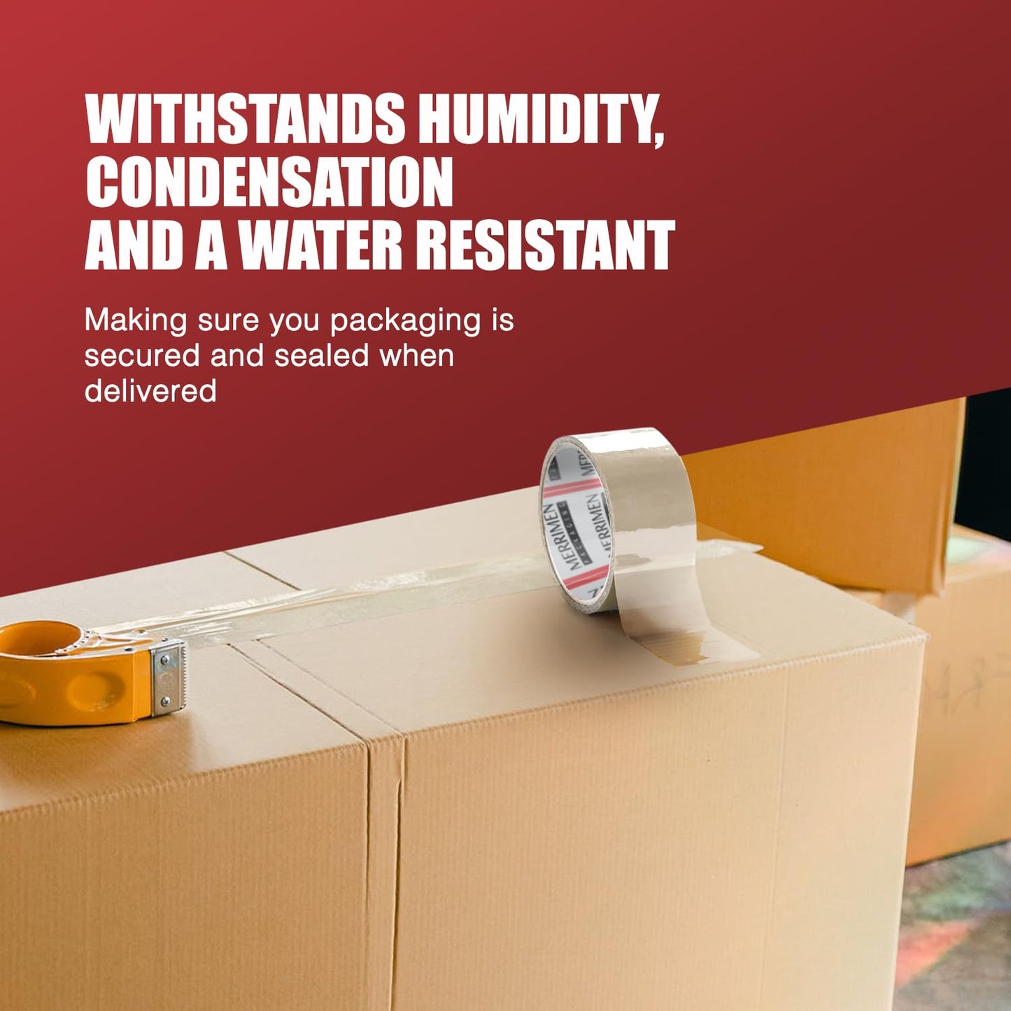 Merrimen Strong Heavy Duty Roll Pack Clear Packaging Tape | Secure Sticky Sealing Tape for Parcel Boxes, Moving Boxes, Large Postal Bags for long term storage | (48MM x 66M) (3 rolls, Clear)