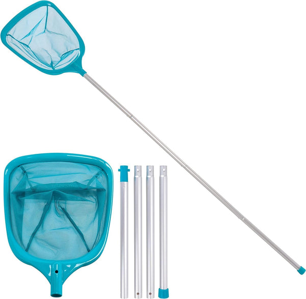KAHEIGN 150CM Pool Skimmer Net with Pole, Swimming Pool Leaf Cleaning Net Fine Mesh Skimmer with 4 Aluminum Poles for Cleaning Pool Garden Pond Fountain Tubs Spa Fish Tank