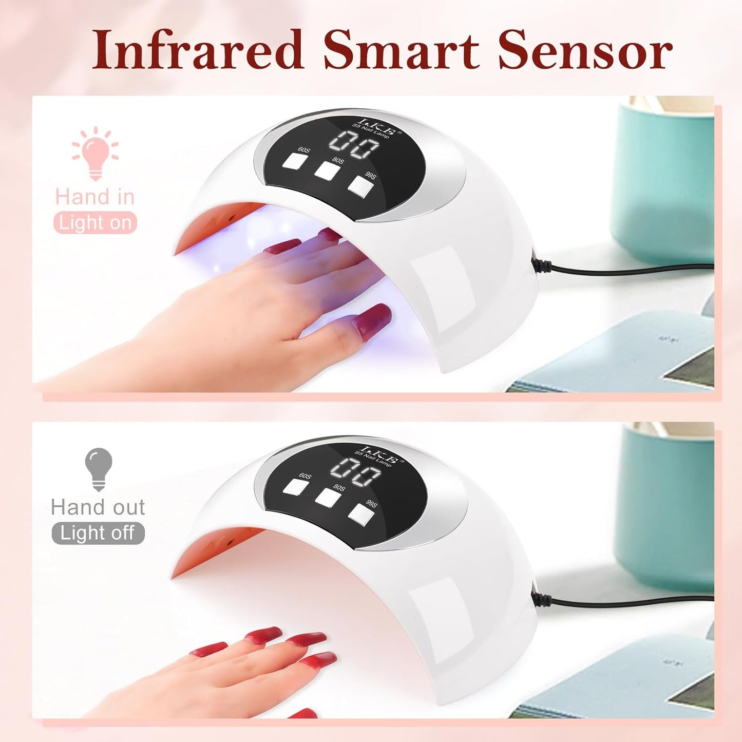 54W UV Nail Lamp with Timer & Auto Sensor – Portable Nail Dryer with LCD Screen and USB Plug for Gel Nails