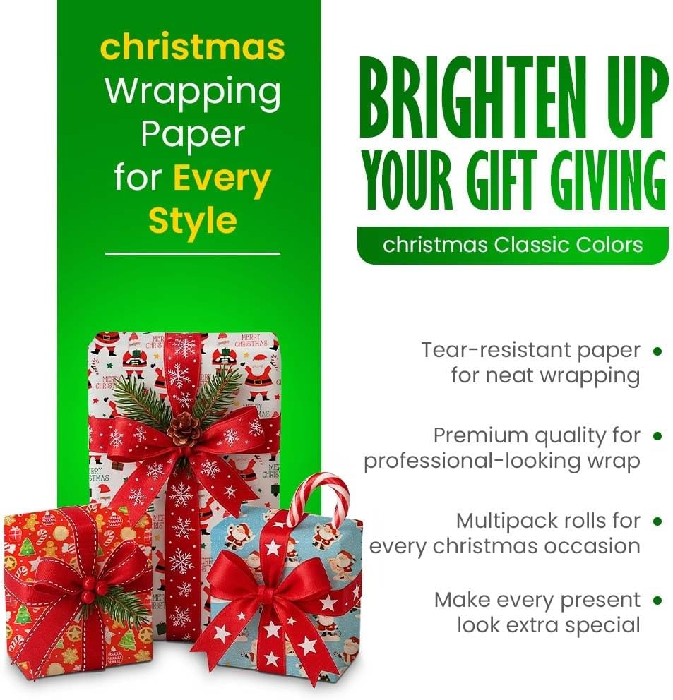 4 x 7M Cute Christmas Wrapping Paper roll -Perfect for Christmas, Birthday, Festival, Party or Wedding Gift and Festive Decoration by Karma Ltd