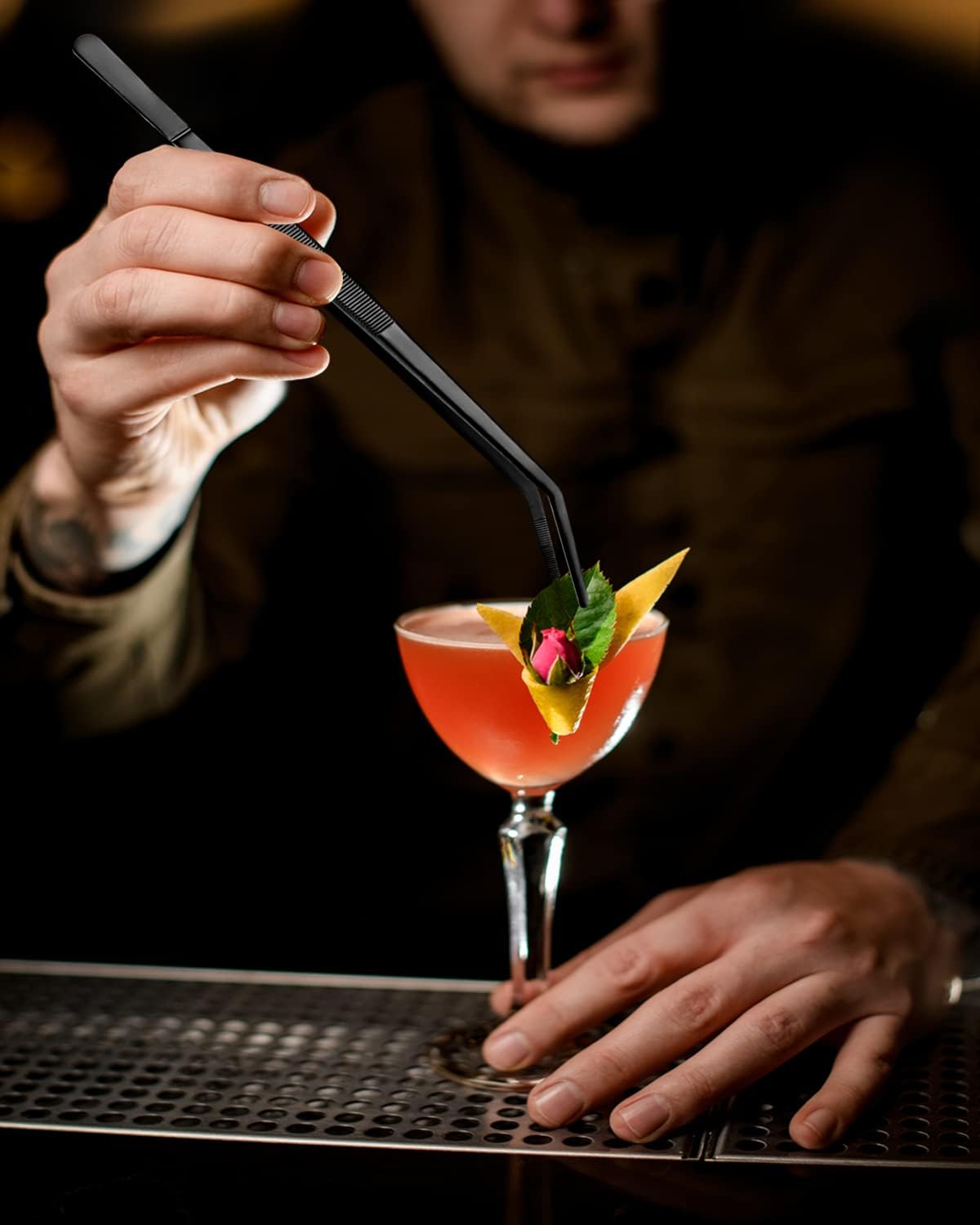 12 inch Fine Cooking Tweezers Set, Professional Stainless Steel Food Tongs, Kitchen Black Long Chef for Cooking, Plating, Decorating and BBQ