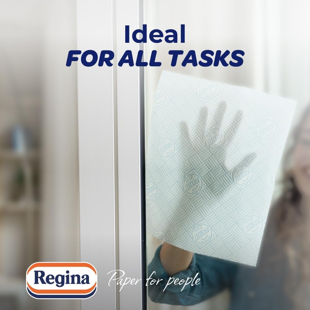 Regina Blitz Household Towels – 8 Triple Layered Rolls, 70 Sheets Per Roll, Paper Packaging, FSC Certified Paper, Recyclable Packaging, 60% Larger Than Standard Kitchen Roll Sheets