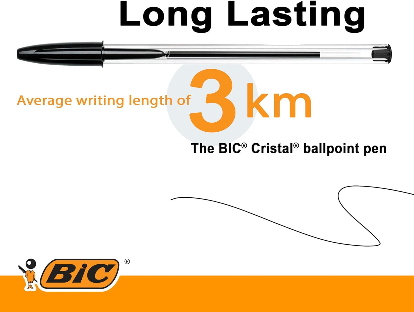 BIC Cristal Original Smudge Free Ballpoint Pens, Ideal for School, Black, Medium Point (1.0mm), Pack of 50