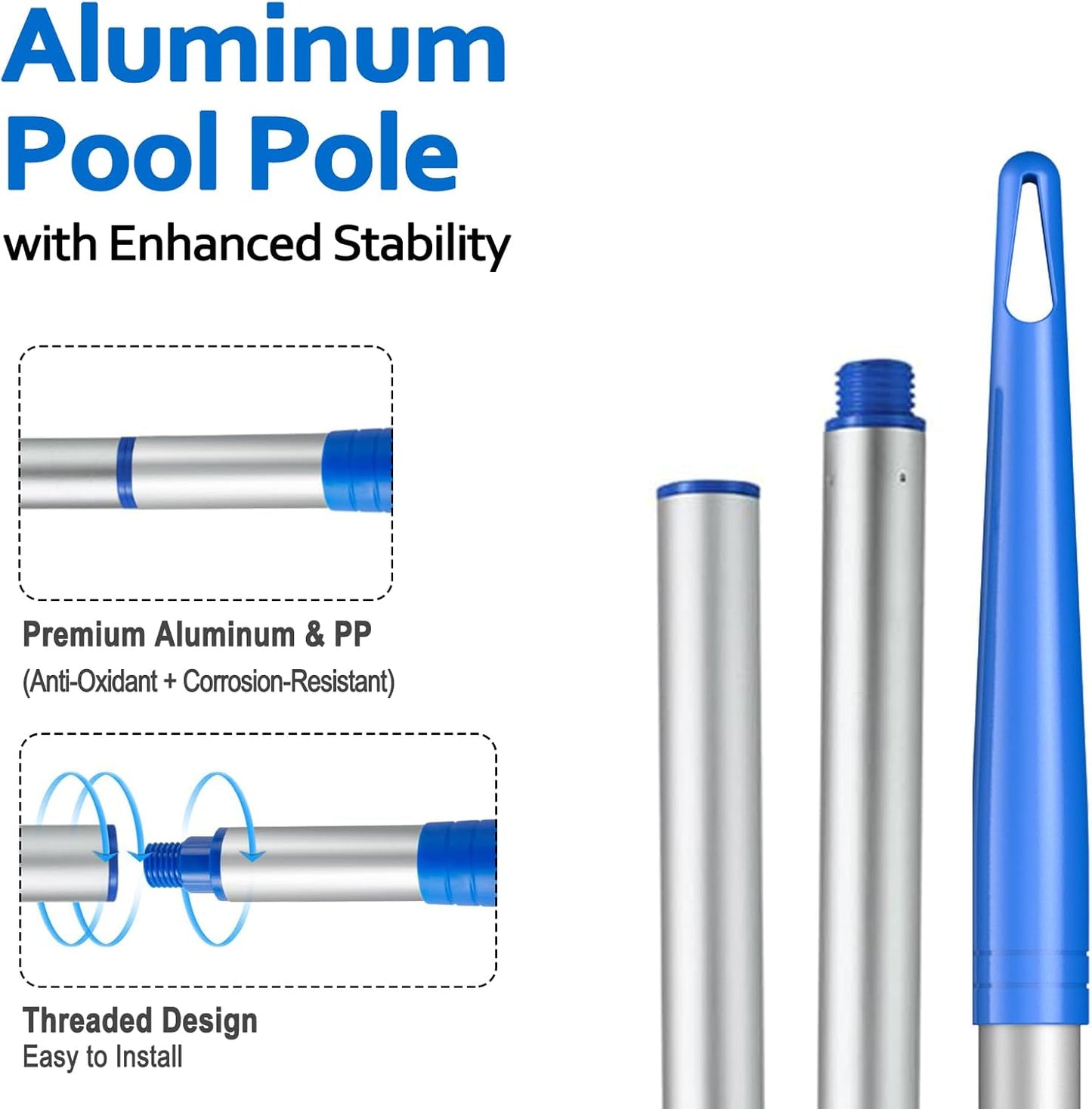 Swimming Pool Skimmer Net, Pool Net with 5 Pole Sections, 11" x 64" Pool Skimmer Net with Ultra Fine Mesh Net, Telescopic Aluminum Pole, Leaf Rake Net for Fast Cleaning Ponds (5 Pole Sections)