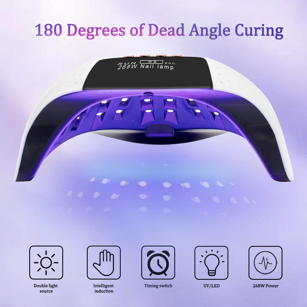 LKE UV Nail Lamp 268W Gel Nail Lamp Nail Dryer UV Lamps for Gel Nails, Professional LED Nail Lamp with Automatic Sensor / 4 Timer Setting, Portable UV/LED Light Home and Salon