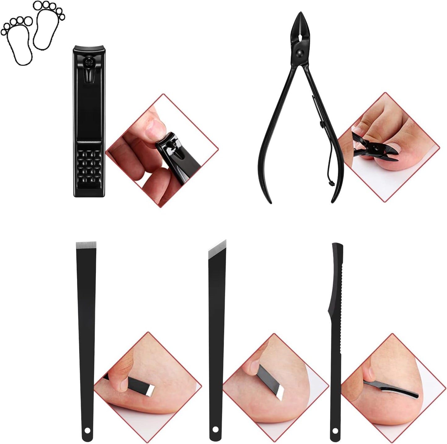 OWill Manicure Set, 18pcs Nail Clippers Pedicure Kit Nail Care Kit Manicure Professional Tools Gift for Men Women Friends and Parents (Black & Red)