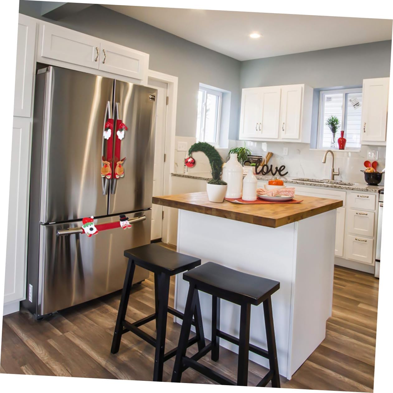 Angoily Elk Handle Covers for Kitchen Appliances Snowman Fridge Handle Gloves Kitchen Handle Decor Gloves Labels