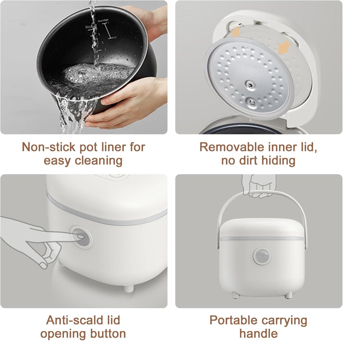 Bear 6 Multifunctional 4 Cups(Uncooked) Rice Cooker with Steamer for 1-4 People, Perfect for White/Brown Rice, Porridge, and Soup, White Rice Cooker