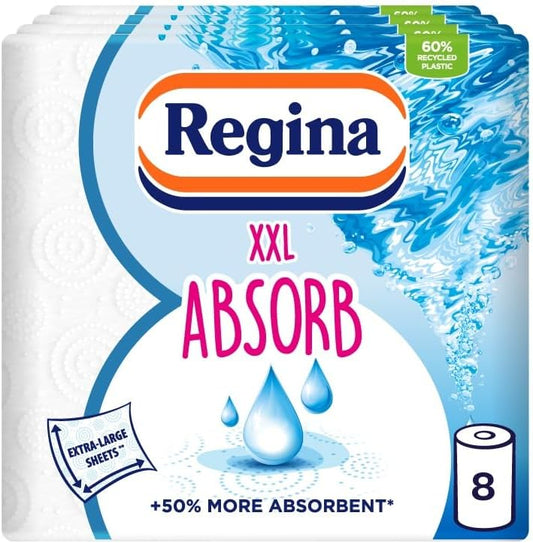 Regina XXL Absorb Kitchen Towels – 8 Rolls Per Pack, Super Absorbent 2-ply Kitchen Towels, 75 Sheets Per Roll, Extra-large Sheets, 50percent More Absorbent Than Previous XXL Products, Easy Open Pack