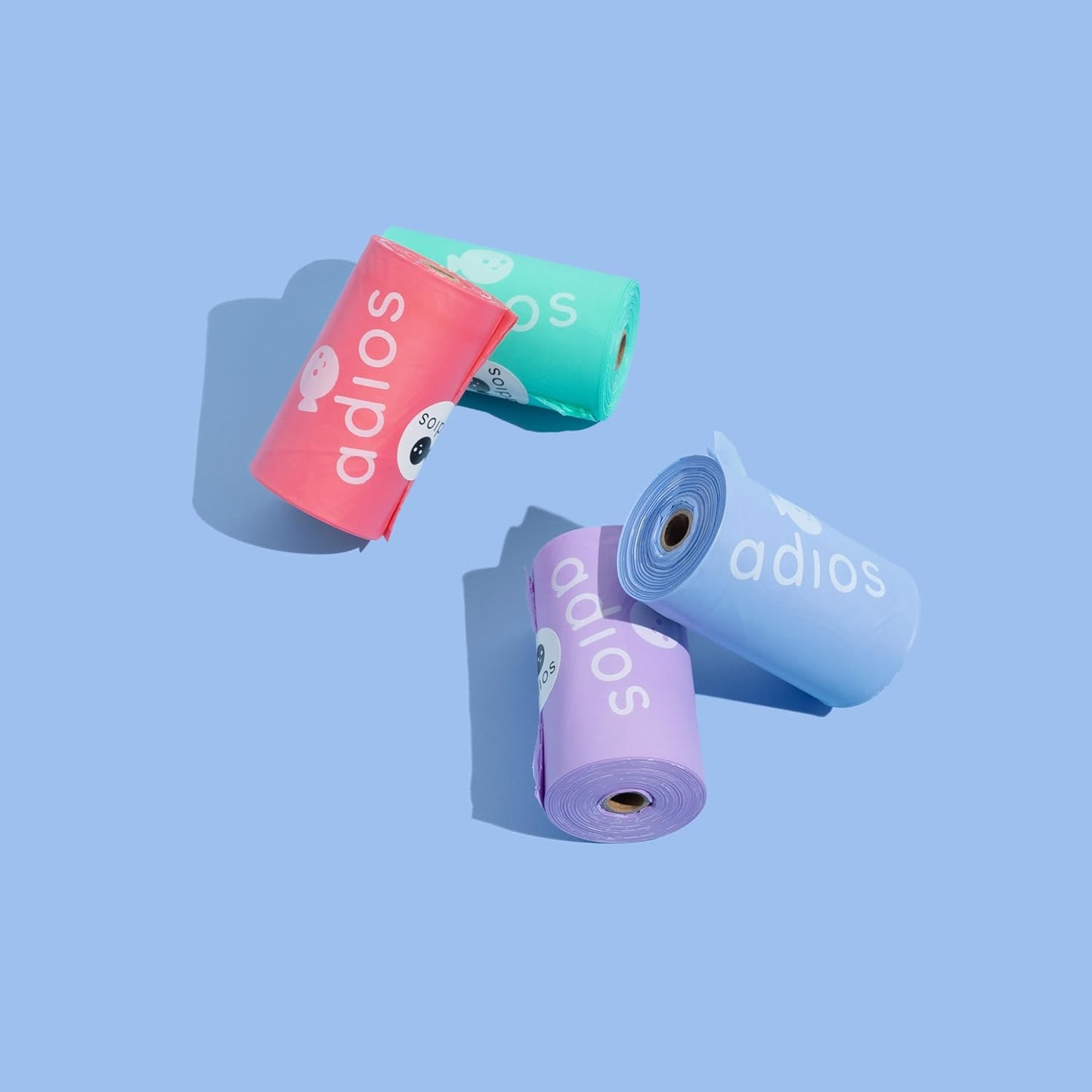 Adios - Compostable Dog Poop Bags, 120 Count (8 Rolls) - Rainbow Colours - Extra Thick, Leakproof, Odour Proof Dog Waste Bags - Made from Compostable Cornstarch - Easy Tear Rolls