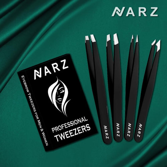 NARZ 4Pcs Professional Tweezer for Facial Hair Women & Men Stainless Steel Precision Tweezers for Ingrown Hair Tweezers for Men & Women (Black Set)