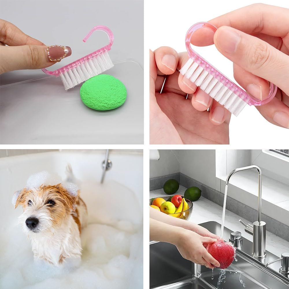 Lmyzcbzl Nail Brush, 4 Pcs Plastic Clean Brush, Hand Scrubbing Cleaning Brush, with Plastic Handle, for Cleaning Nails (Purple, Pink, Blue, Transparent)