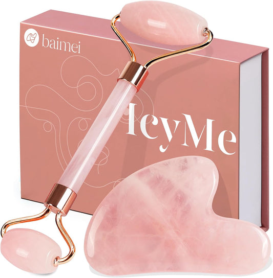 BAIMEI Gua Sha & Jade Roller,Guasha Tool face, Self Care Gift for Women and Men, Massager for Face, Eyes, Neck Care, Skin Care Gifts - Rose Quartz