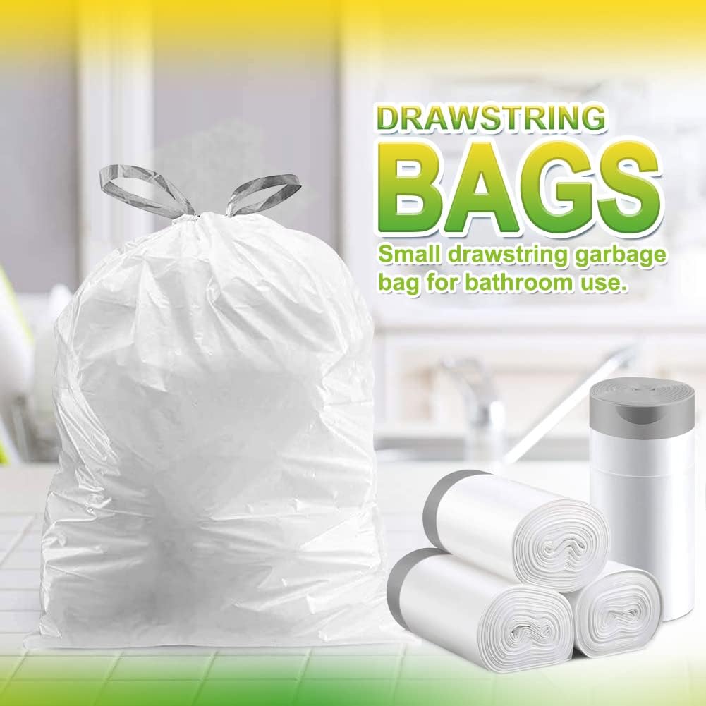 Bin Bags 20L with Drawstring Tie Handle,AOSULI White Bin Liners/Strong Trash Bags