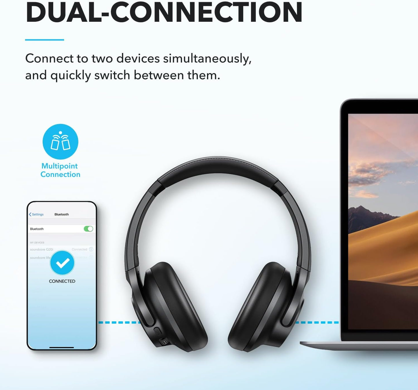 soundcore by Anker Q20i Hybrid Active Noise Cancelling Foldable Headphones, Wireless Over-Ear Bluetooth, 40H Long ANC Playtime, Hi-Res Audio, Big Bass, Customize via an App, Transparency Mode (Black)