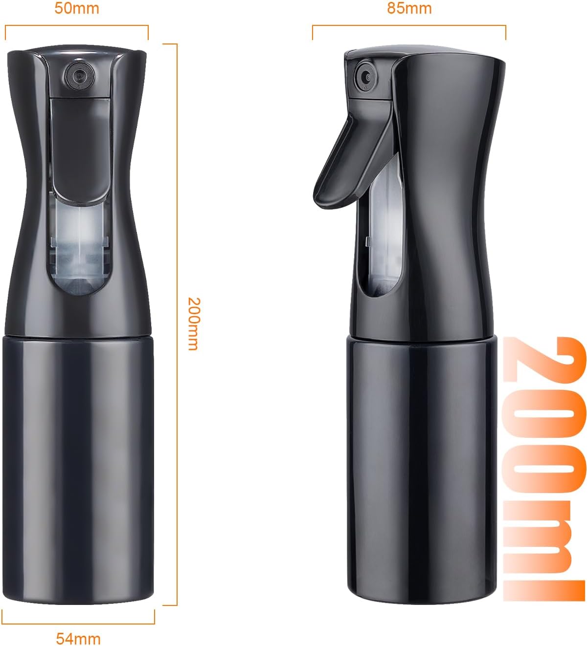 GRIFEMA 200ml Small Water Spray Bottles, Continuous Mist Empty Hair Spray Bottles for Cleaning, Curly Hair, Plants GE2001B-200B, Black