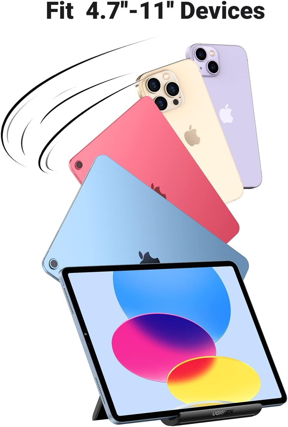 UGREEN iPad Stand Tablet Desk Holder Foldable Adjustable Portable Travel Mount Video Call Compatible with iPad Pro 13 2024 12.9 11/Air/Mini/10th 10.9,iPhone 16 15,Galaxy Tab A8 A9+,Surface Go(Black)