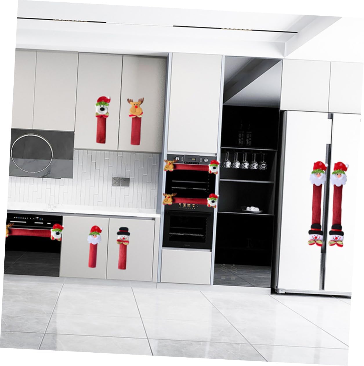 Angoily Elk Handle Covers for Kitchen Appliances Snowman Fridge Handle Gloves Kitchen Handle Decor Gloves Labels