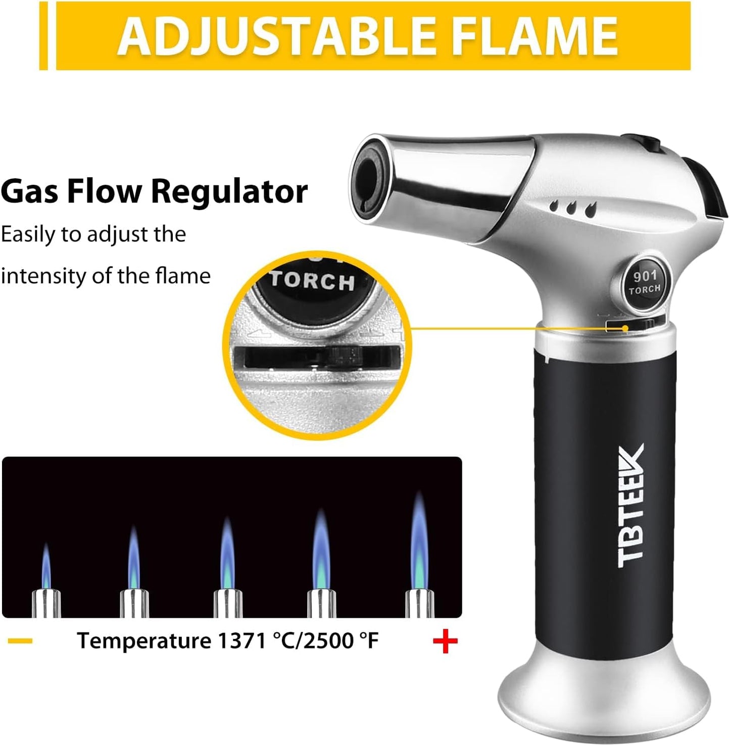 TBTeek Blow Torch, Fit All Tanks Kitchen Blow Torch with Safety Lock & Adjustable Flame for Cooking, BBQ, Baking, Brulee, Creme, DIY Soldering(Butane Not Included)