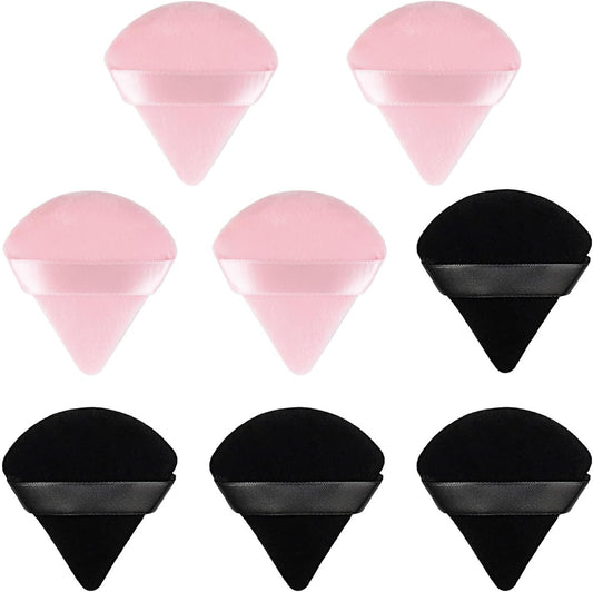 8 Pcs Powder Puff Face Triangle,2 Colors Face Makeup Puff Wet Dry Dual-Use,Face Powder Puff for Under Eye Makeup Applicator(Pink&Black)