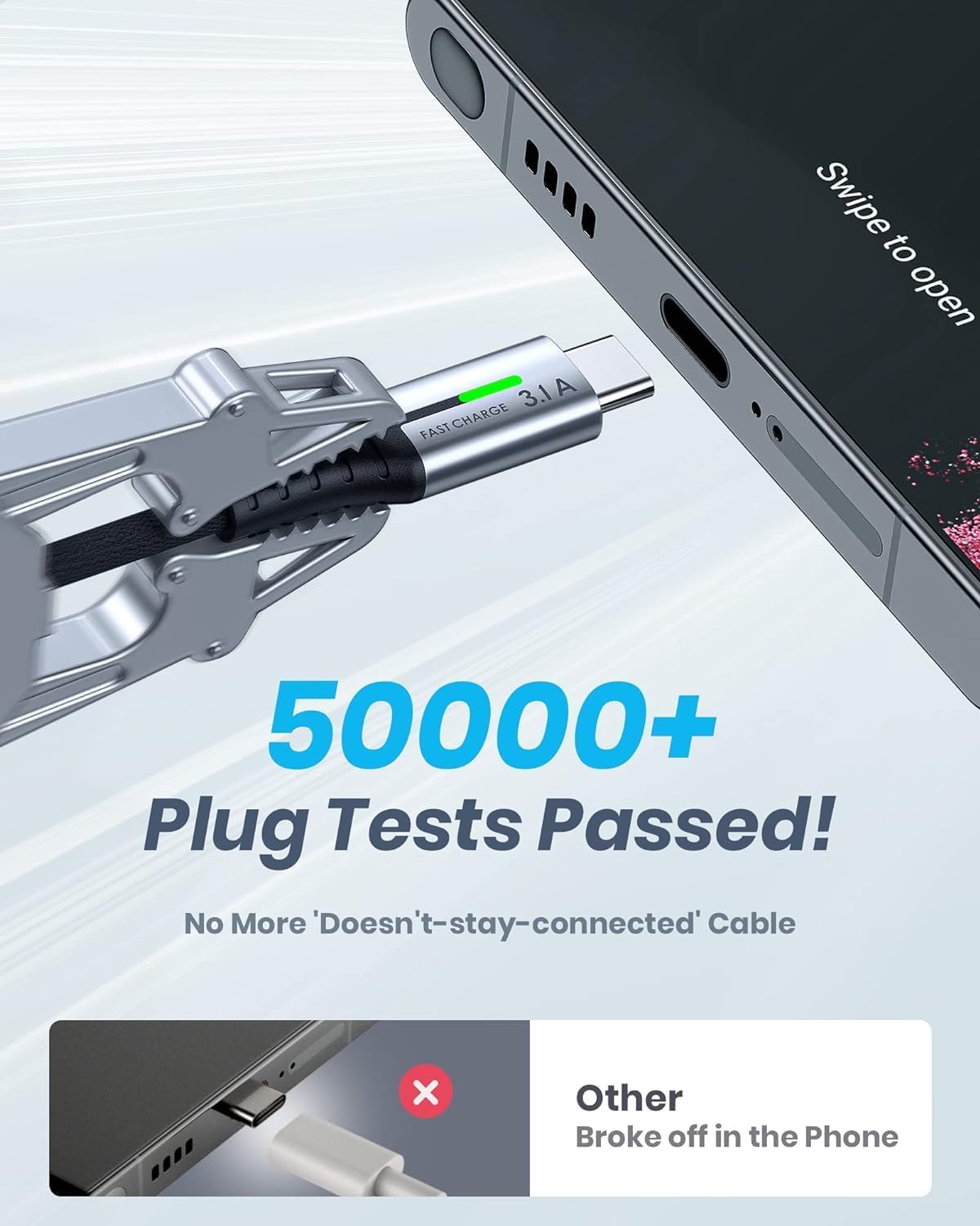 INIU USB C Charger Cable 2m 3.1A Type C Cable Fast Charging, Braided USB A to USB-C Phone Charger Cable USBC for iPhone 16 15 Pro, Samsung Galaxy S25 S24 Ultra, Pixel 9, iPad Air, Switch, Steam etc.