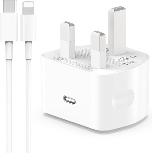 AICCOLO 20W USB C Fast Charger With 2M Cable for iPhone 14/14 Plus/14 Pro/14 Pro Max/13 12 11 X XR XS SE 2020 8 7 6 6S Mini, Pad Pro, USBC PD Wall Charging Plug UK Type C Power Adapter and 6FT Cord