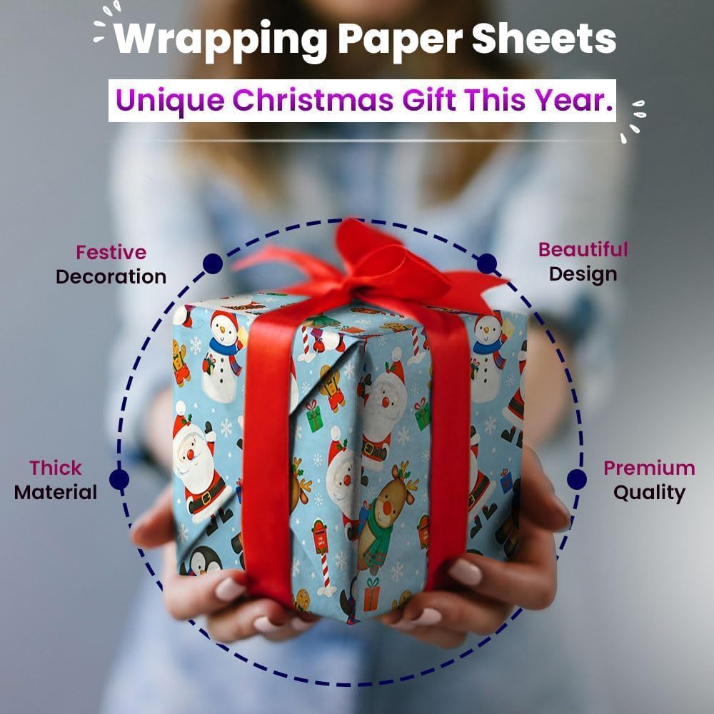 4 x 7M Cute Christmas Wrapping Paper roll -Perfect for Christmas, Birthday, Festival, Party or Wedding Gift and Festive Decoration by Karma Ltd