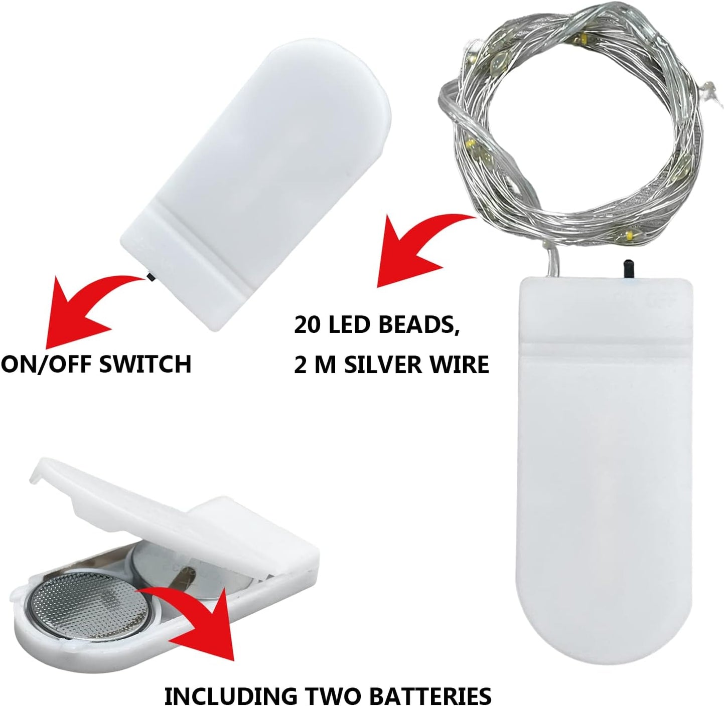 Jsdoin Fairy Lights, 6 Pack 2m 20 Led Battery Operated String Lights Copper Wire Light for Indoor Outdoor Lighting, Bedroom, Wedding Decor, Party, Christmas, Tree Decoration (Warm White)