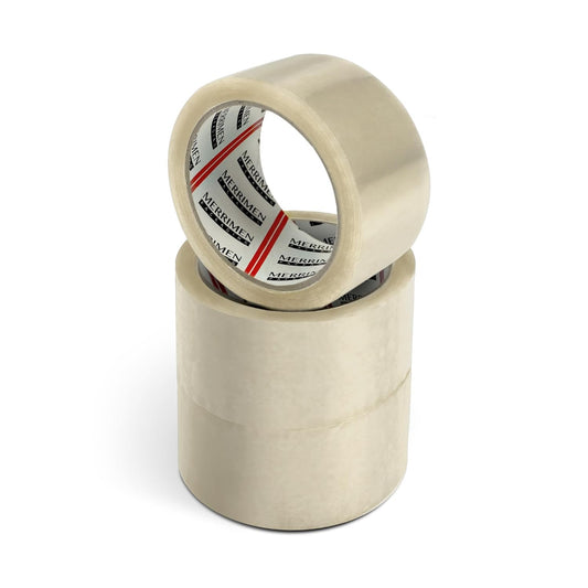 Merrimen Strong Heavy Duty Roll Pack Clear Packaging Tape | Secure Sticky Sealing Tape for Parcel Boxes, Moving Boxes, Large Postal Bags for long term storage | (48MM x 66M) (3 rolls, Clear)