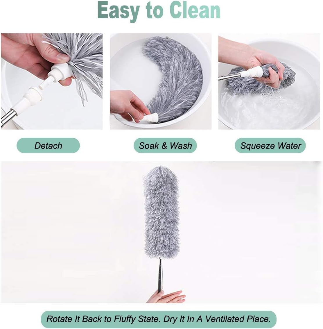 Vicloon Extendable Microfiber Duster, Feather Duster with Extra Long 96 inches Telescopic Pole and Bendable Head,Washable,Hand Duster for Cleaning High Ceiling Fans, Cars, Blinds, Cobweb (Grey)