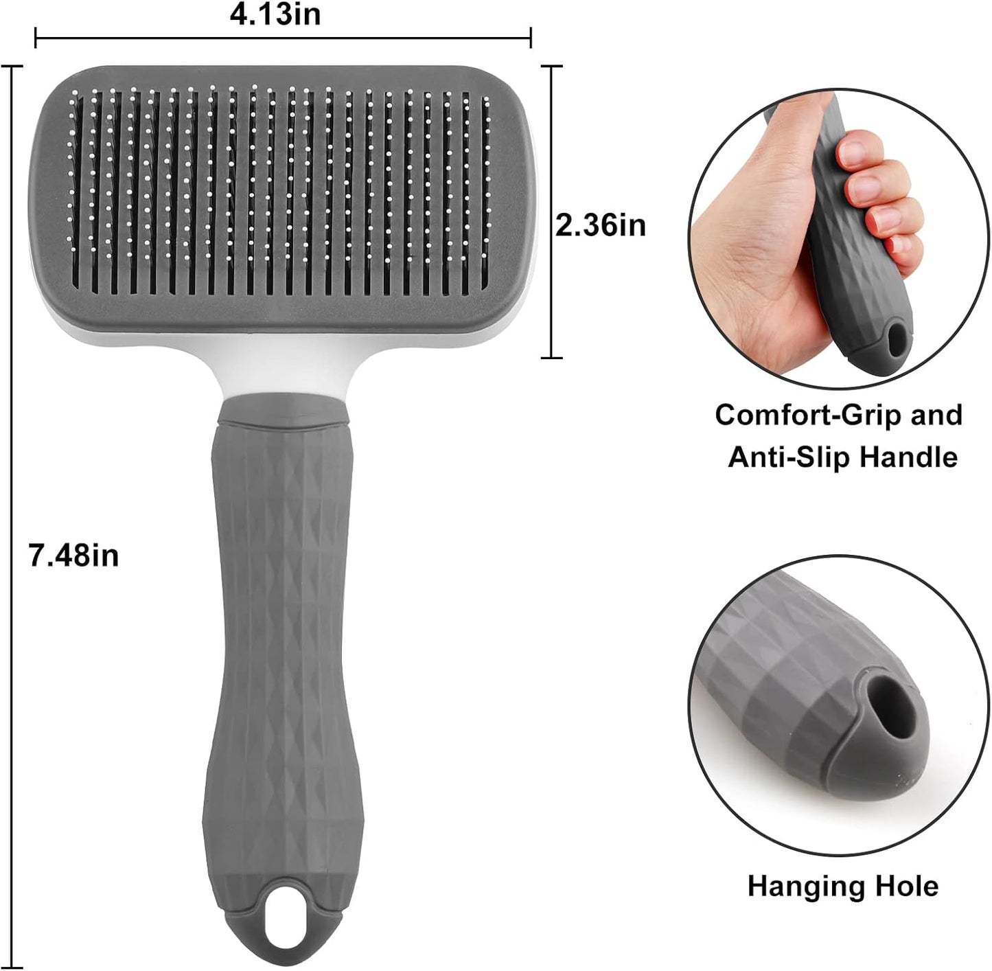 Dog Brush Cat Grooming Comb,Self Cleaning Pet Slicker Brushes with Smooth handle,Dog Grooming Tool with Button for Pet Shedding Brush Cat Massage Clean Tangled(Grey)